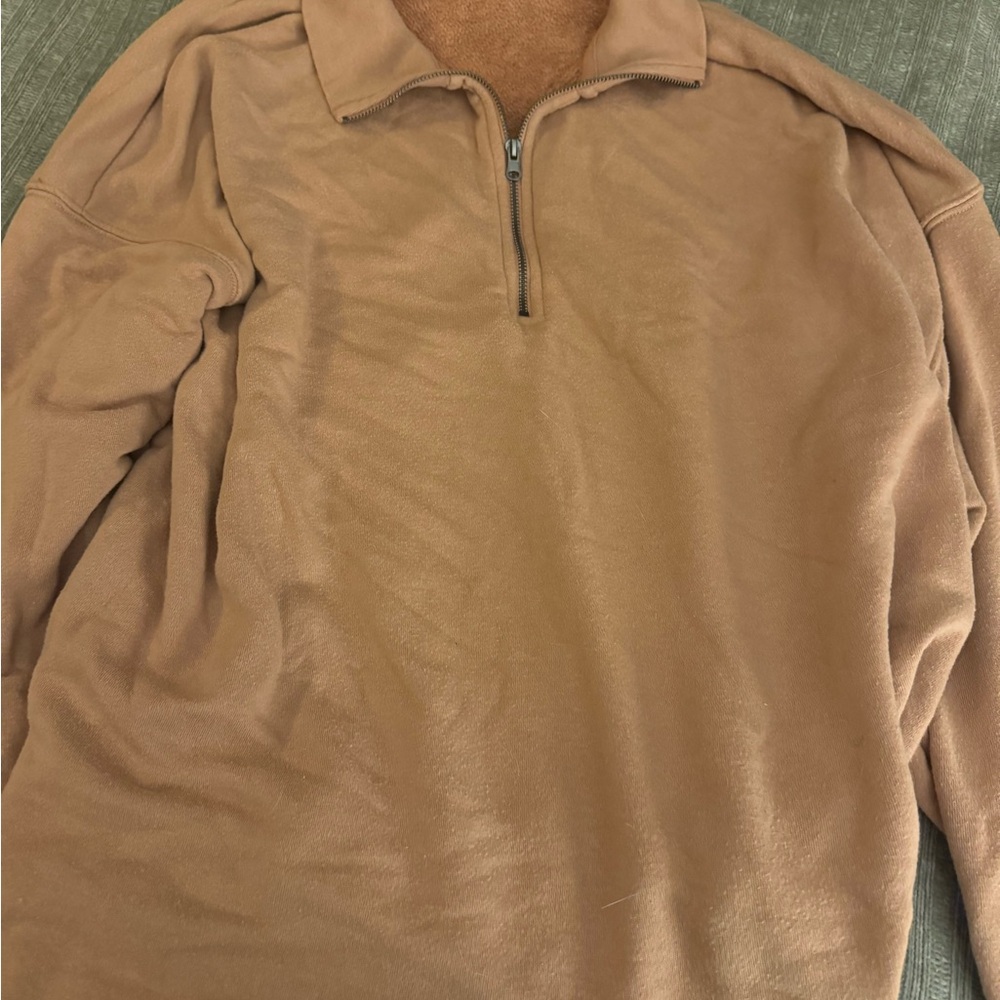 American Eagle Cozy Brown Quarter-Zip Pullover